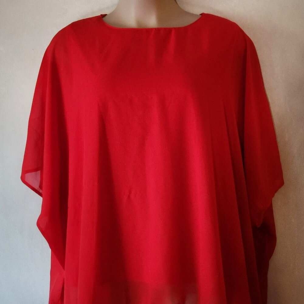 R L Fuiisky elegant blouson top sz 2XL bright red EUC